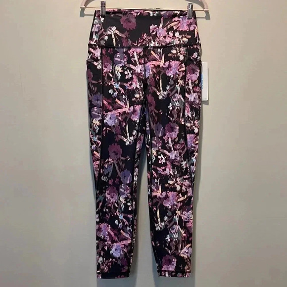 RBX Pink & Black Print Ankle Length High Waisted Leggings - Picture 1 of 9